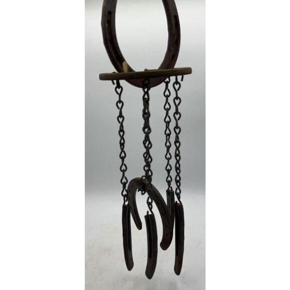 Rustic Handmade Horseshoe Wind Chimes 15" Metal Chains Hearts Farmhouse Decor - Picture 1 of 11